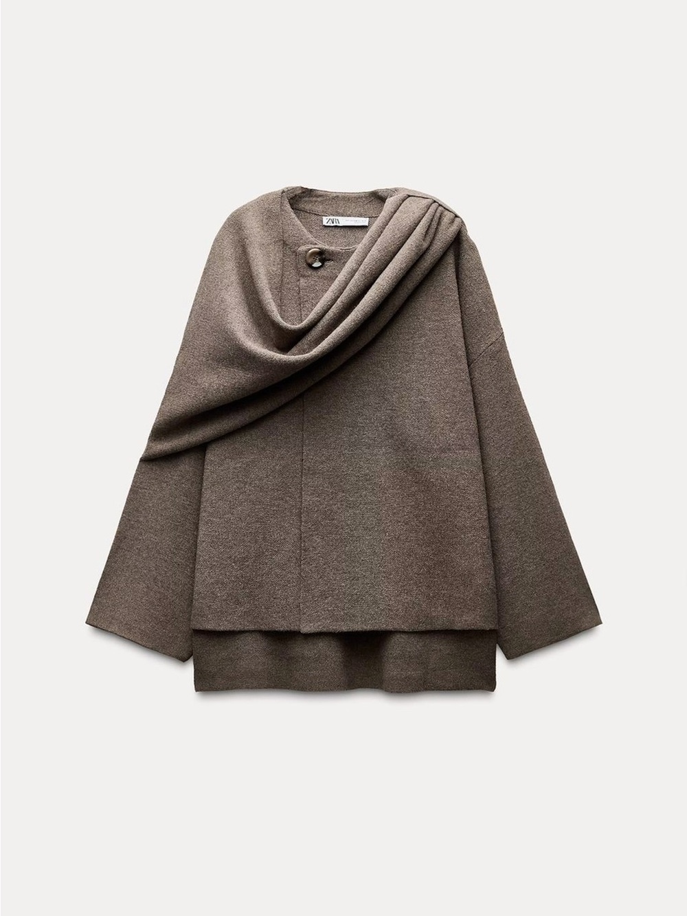 Zara Draped Wool Blend Cape Jacket - Taupe Brown US S